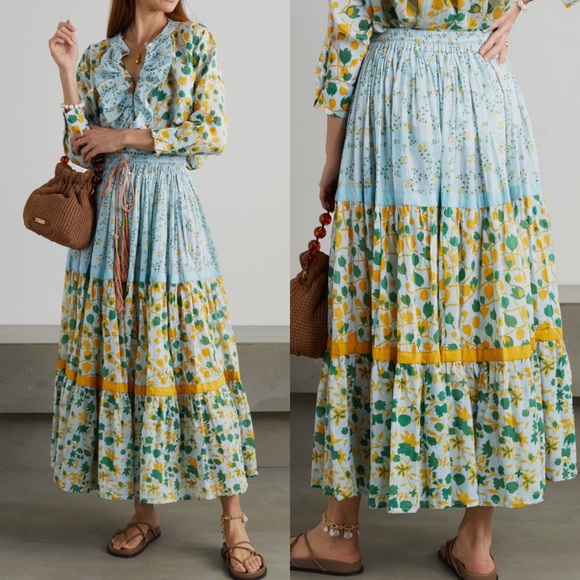 Yvonne S. RARE PRINT Multi Print Double Maxi Skirt with Gold Stitching - Picture 10 of 10